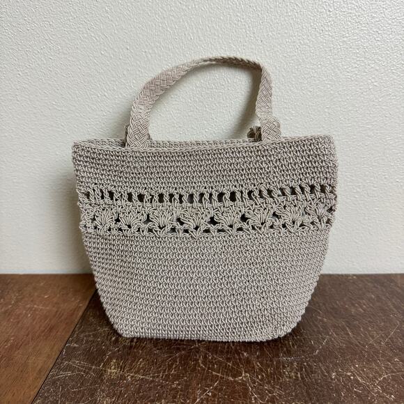 Kathie Lee VINTAGE Woven Hand Bag Taupe Greige Tan MINI - Picture 5 of 9